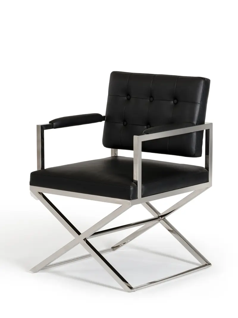 35' Black Leatherette And Stainless Steel Dining Chair By Homeroots