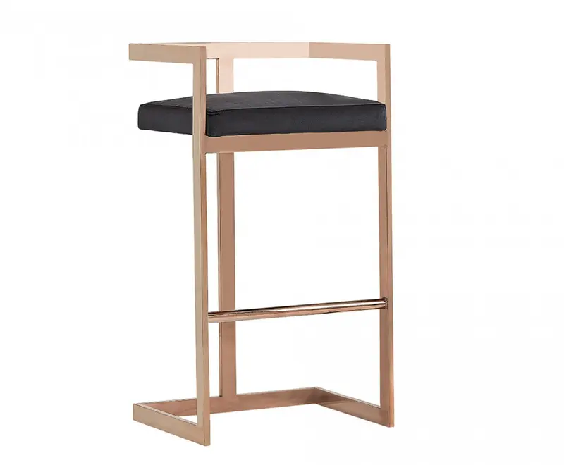 35" Black Velvet And Rosegold Low Back Bar Height Chair With Footrest By Homeroots