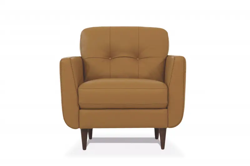 35" Camel Genuine Leather And Black Tufted Arm Chair By Homeroots