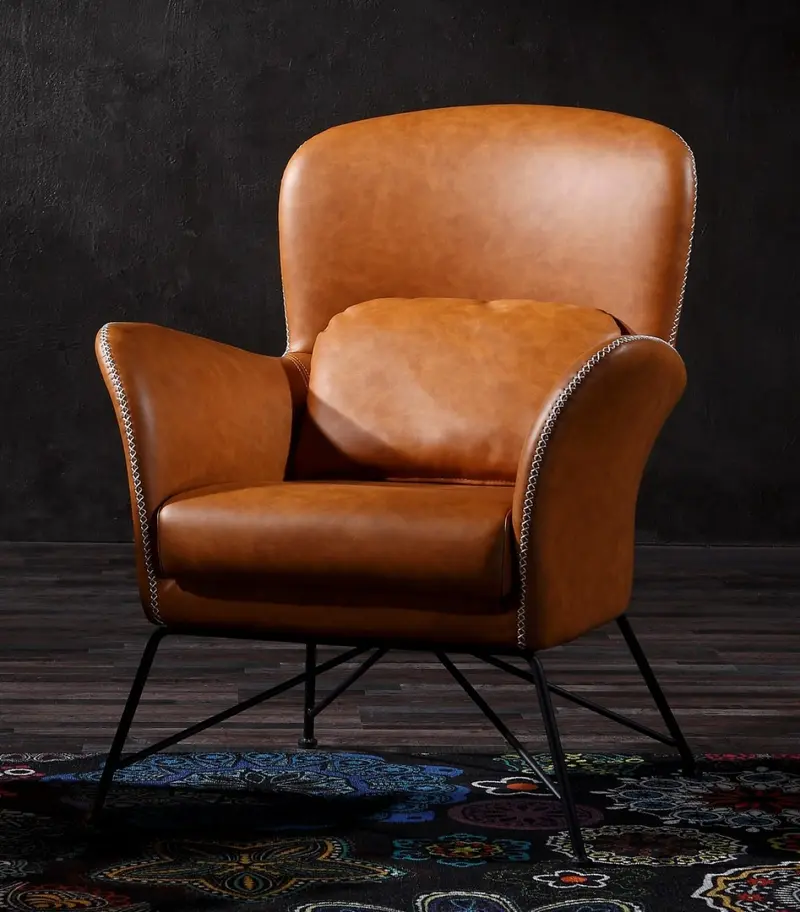 35" Carmel Brown Faux Leather Shelter Style Accent Chair By Homeroots