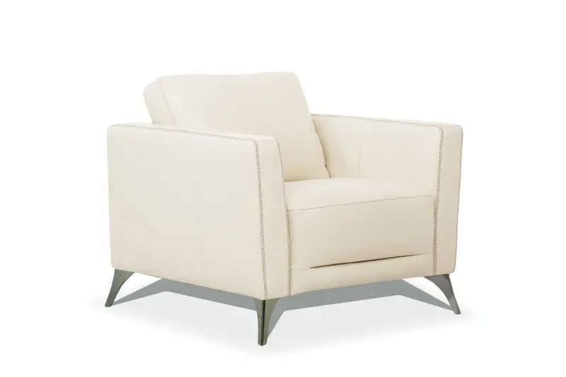 35" Cream Genuine Leather And Black Arm Chair By Homeroots