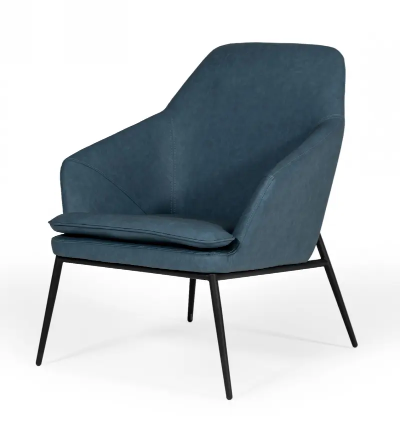 35" Dark Teal Faux Leather and Black Metal Modern Armchair By Homeroots
