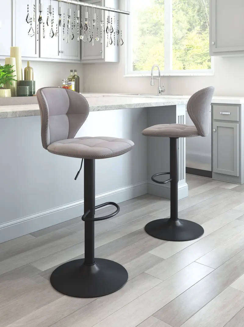 35" Gray And Black Steel Swivel Low Back Counter Height Bar Chair With Footrest By Homeroots