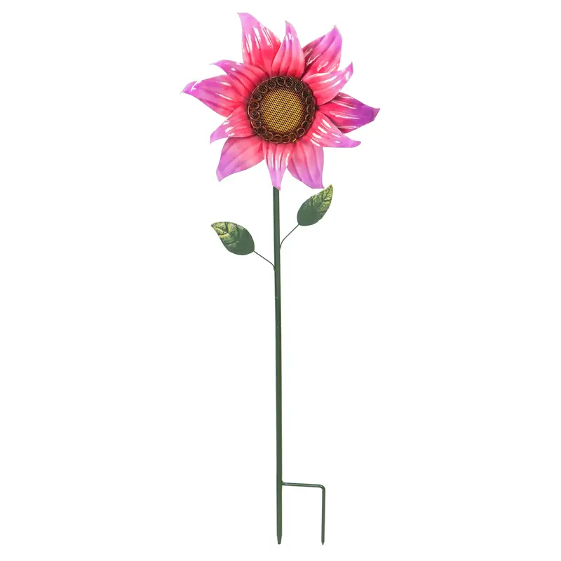 35"H Secret Solar Garden Stake, Pink & Purple Floral,2sp5640f