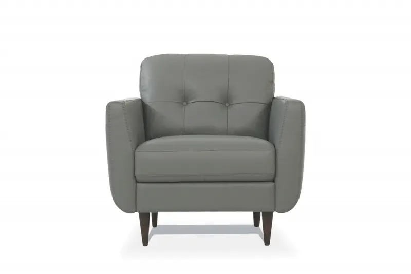 35" Pesto Green Genuine Leather And Black Tufted Arm Chair By Homeroots