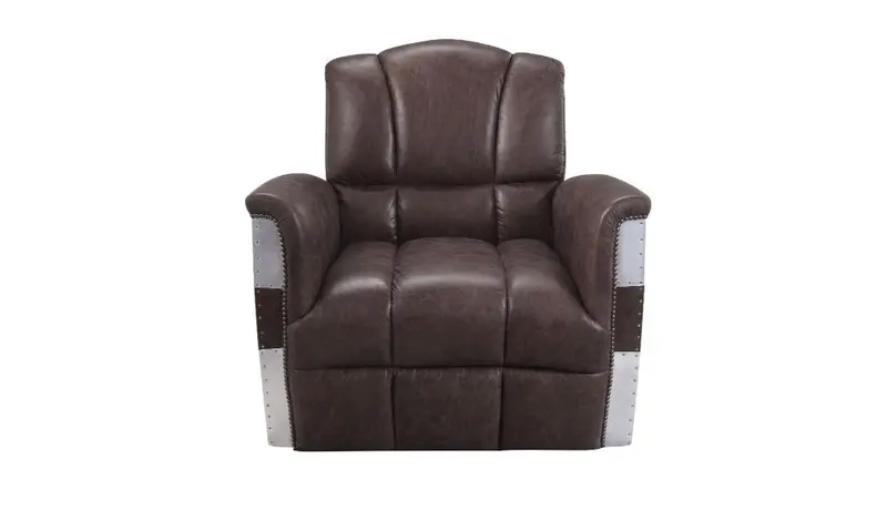 35" Retro Brown Top Grain Leather And Steel Patchwork Club Chair By Homeroots