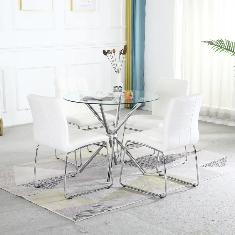 35" Silver and Glass Contemporary Round Coffee Table By Homeroots