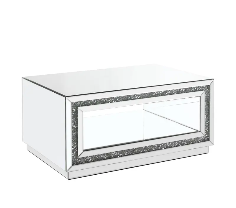 35" Silver Mirrored And Manufactured Wood Rectangular Mirrored Coffee Table With Shelf By Homeroots