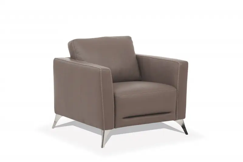 35" Taupe Genuine Leather And Black Arm Chair By Homeroots