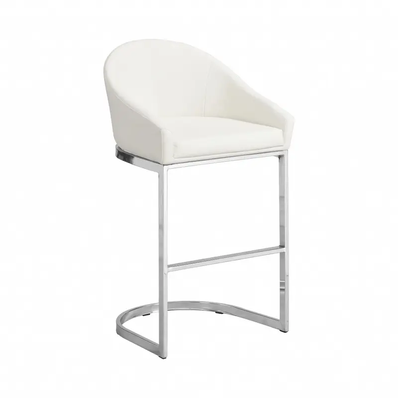 35" White Faux Leather And Steel Low Back Bar Height Chair With Footrest By Homeroots