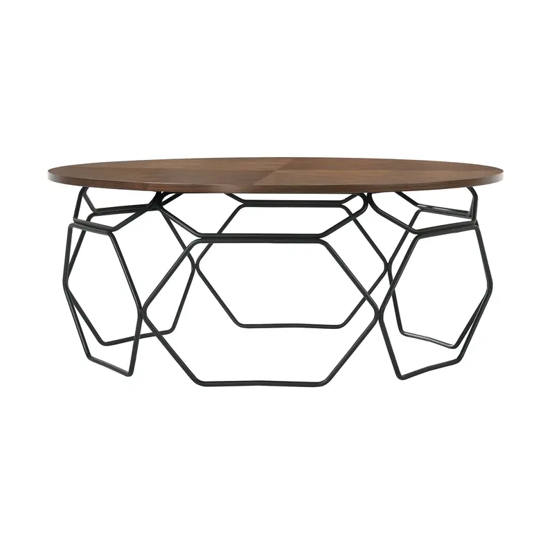 36" Black And Brown Solid Wood Round Coffee Table By Homeroots