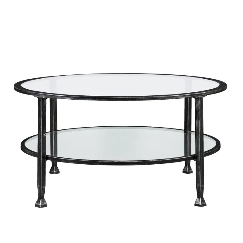 36" Black Glass And Metal Round Coffee Table By Homeroots