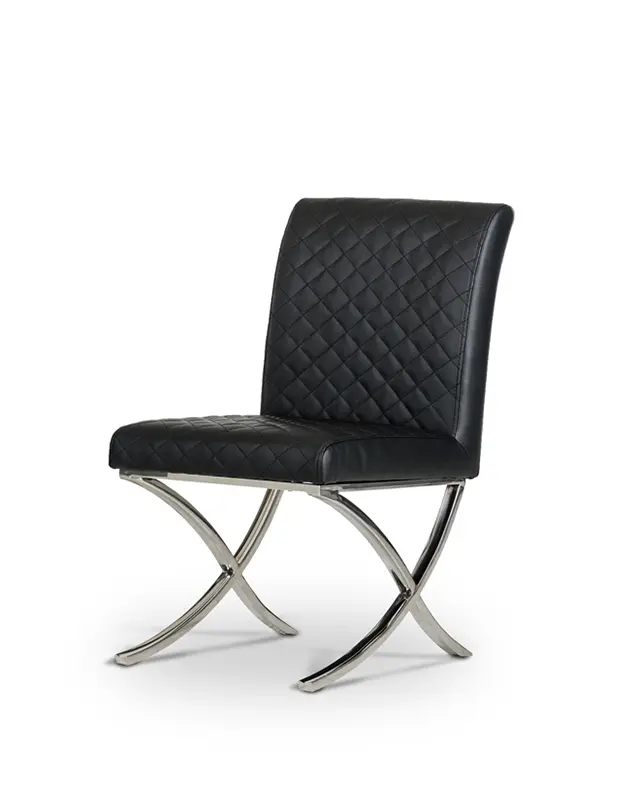 36' Black Leatherette And Stainless Steel Dining Chair By Homeroots