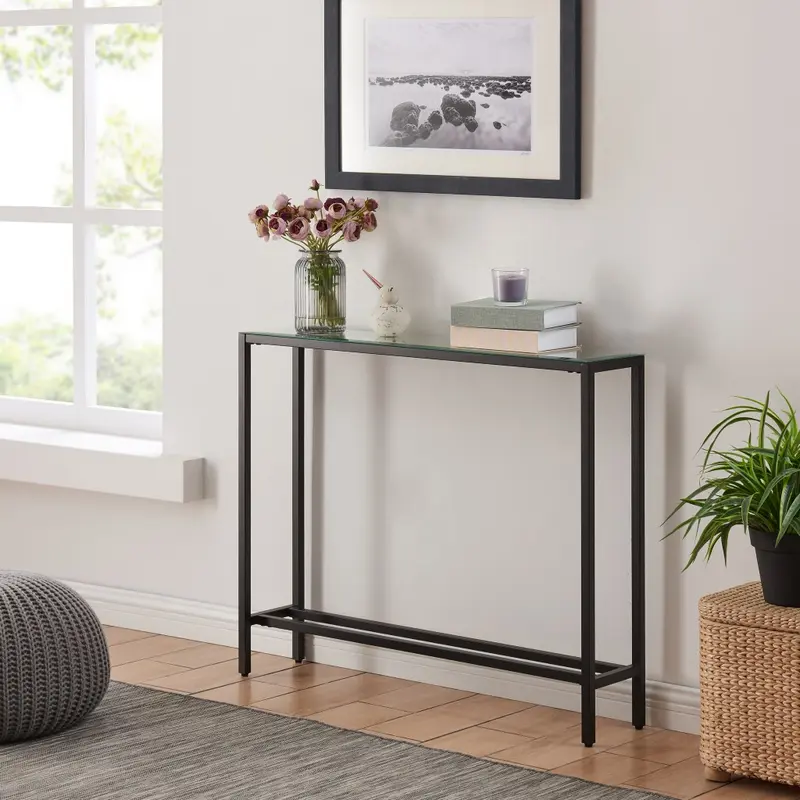 36" Black Mirrored Glass Console Table By Homeroots