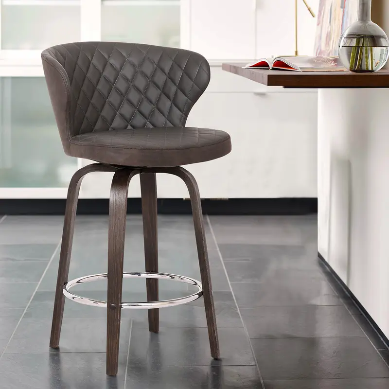 36" Brown Faux Leather And Iron Swivel Counter Height Bar Chair By Homeroots