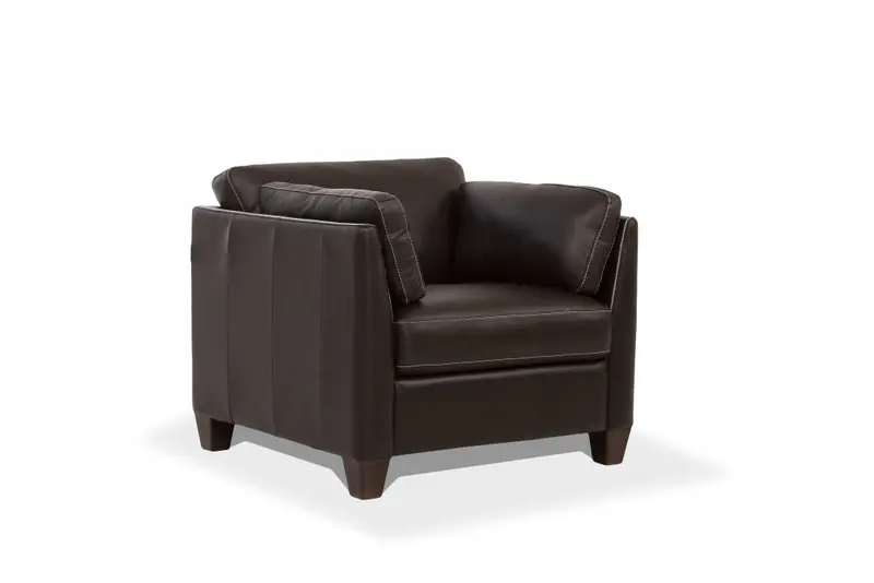 36" Chocolate Genuine Leather And Black Arm Chair By Homeroots