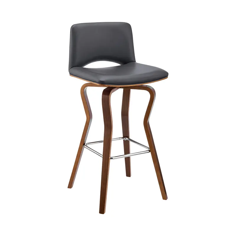 36" Gray Faux Leather And Manufactured Wood Swivel Low Back Counter Height Bar Chair By Homeroots