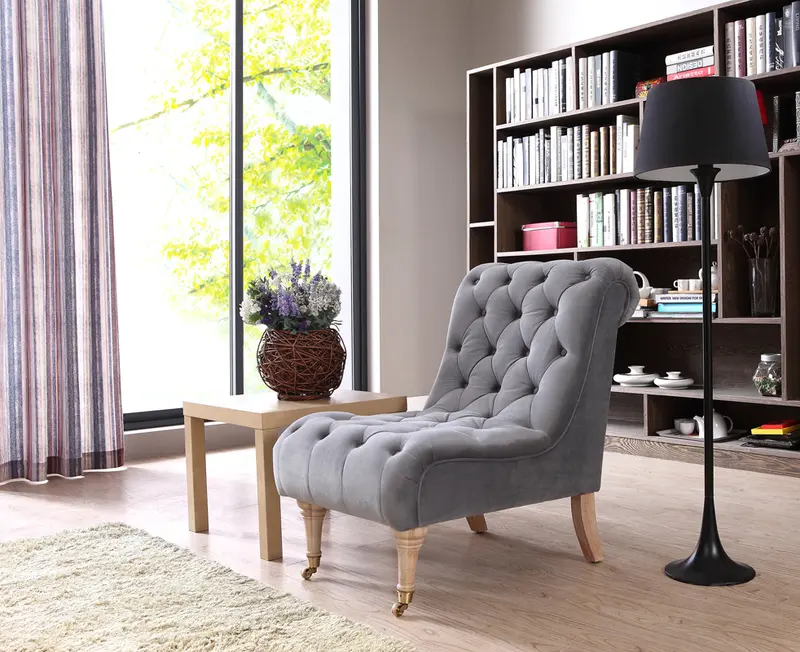 36' Grey Foam Wood and Velour Tufted Accent Chair By Homeroots