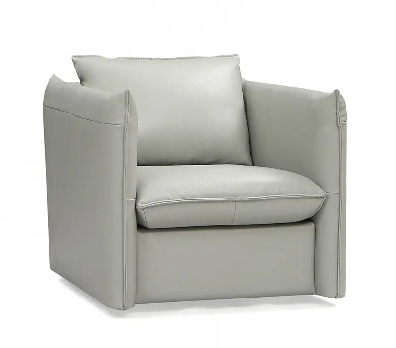 36" Grey Genuine Leather And Silver Swivel Accent Chair By Homeroots