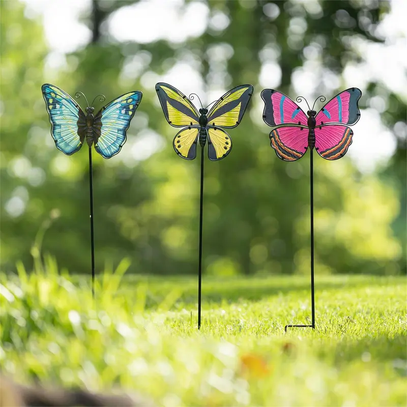 36"H Glass Garden Stake, Butterfly