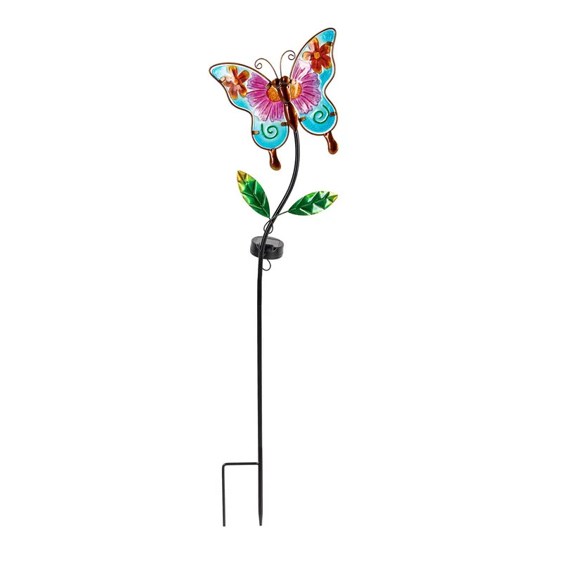 36"H Hand Painted Glass Butterfly Solar Garden Stake,2sp7243