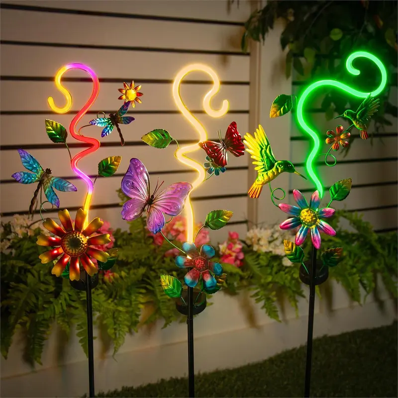 36"H Solar Garden Stake, Neon Pollinator