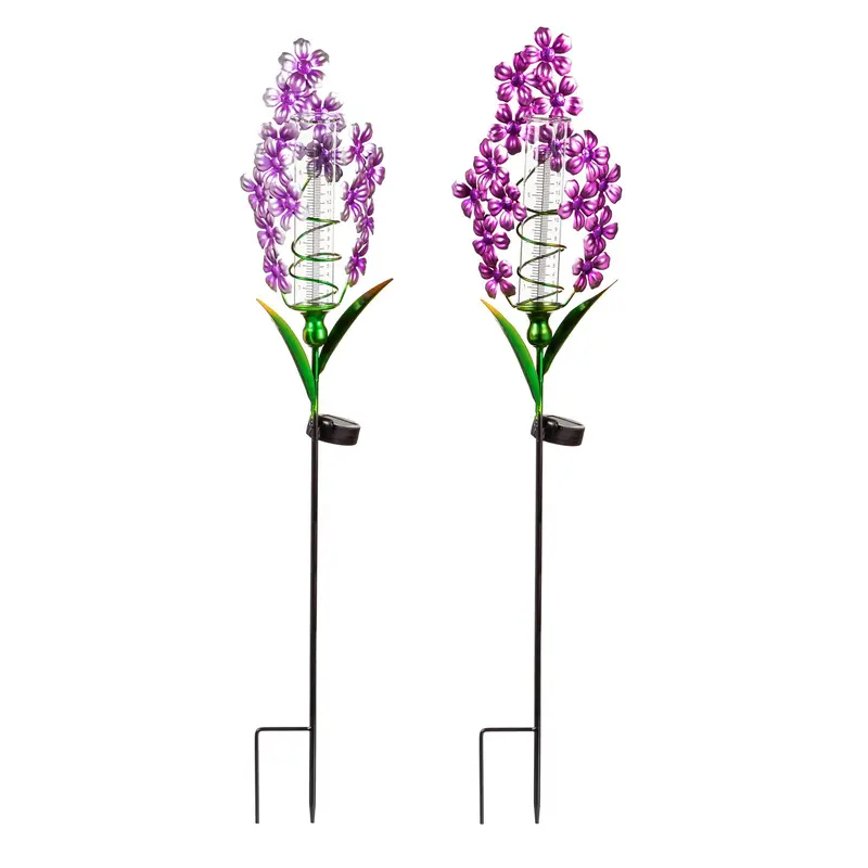 36"H Solar Rain Gauge Garden Stake, Lavender, 2 Asst,2sp7254