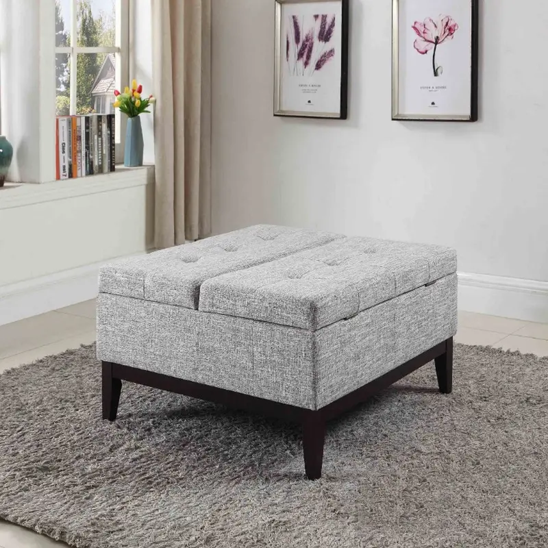 36” Heathered Gray and Black Ottoman with Hidden Storage By Homeroots