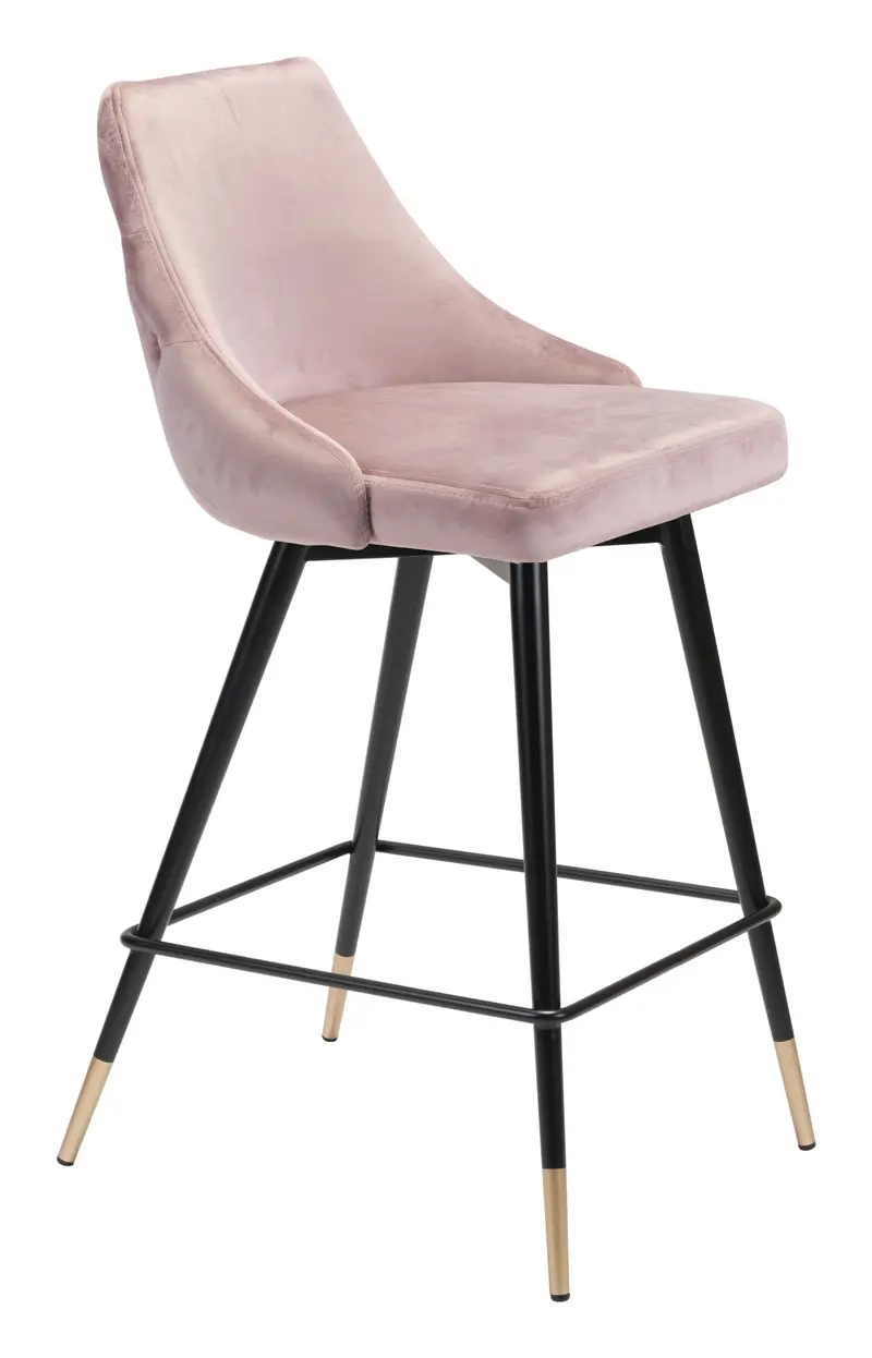 36" Pink Tufted Velvet and Black Counter Height Bar Chair With Footrest By Homeroots