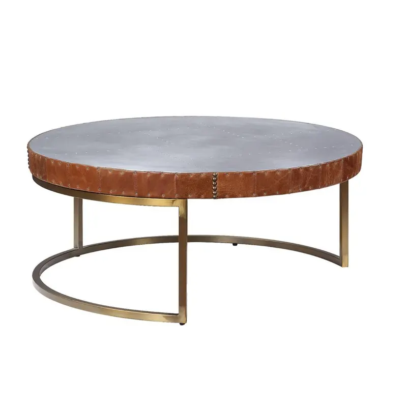 36" Silver And Cocoa Aluminum Round Coffee Table By Homeroots