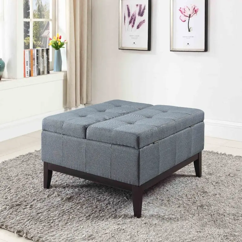 36” Slate Blue and Black Ottoman with Hidden Storage By Homeroots