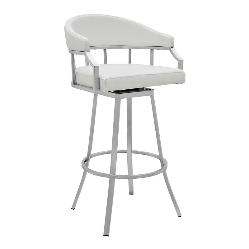 36" White Faux Leather And Iron Swivel Low Back Counter Height Bar Chair By Homeroots