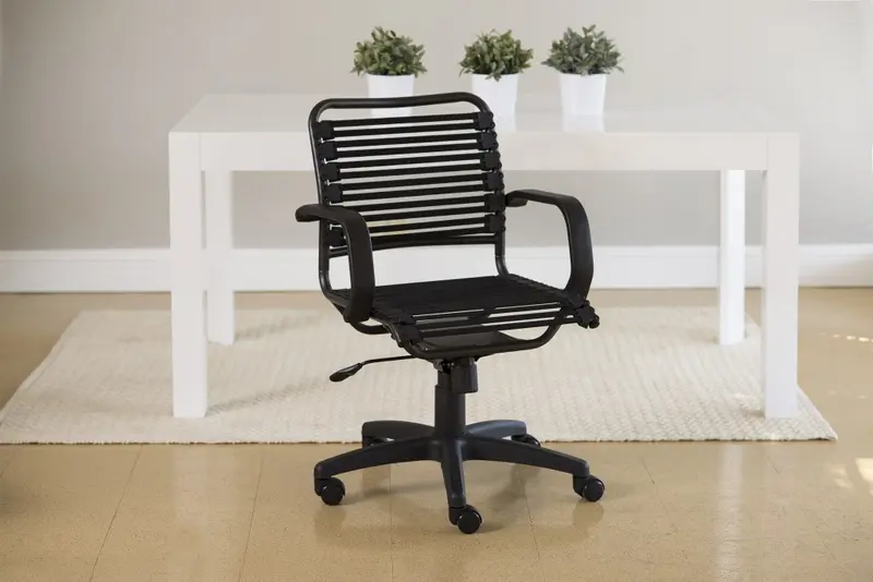 37" All Black Flat Bungee Cord Mid Back Office Chair By Homeroots