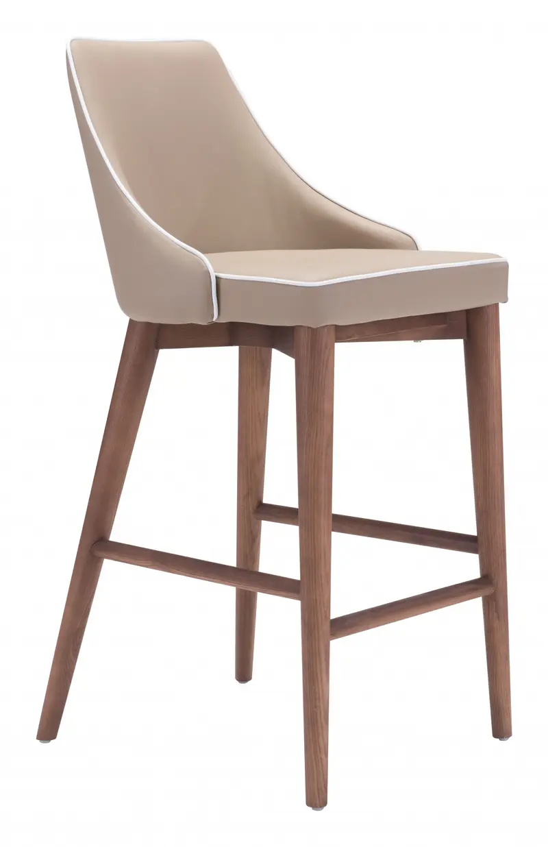 37" Beige And Brown Solid Wood Low Back Counter Height Bar Chair With Footrest By Homeroots