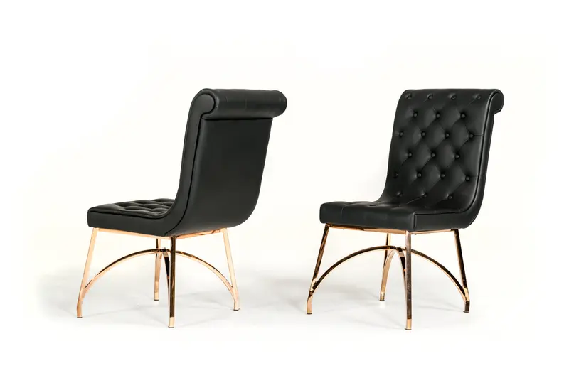 37' Black Leatherette And Rosegold Stainless Steel Dining Chair By Homeroots
