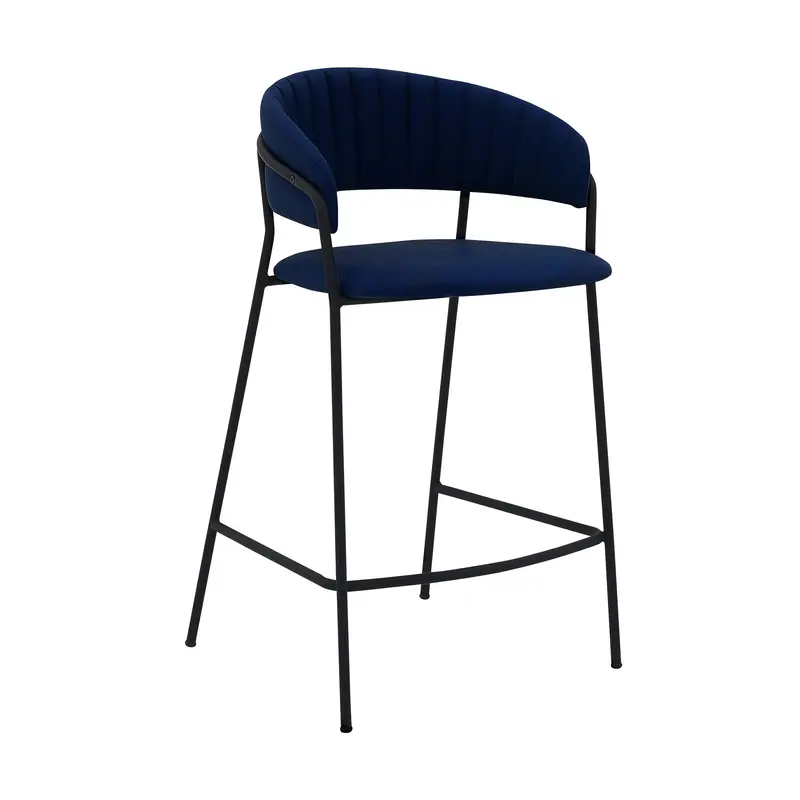37" Blue Faux Leather And Iron Low Back Counter Height Bar Chair By Homeroots