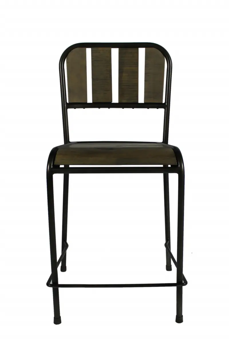 37" Brown And Black Retro Reclaimed Wood and Metal Counter Height Bar Chair By Homeroots