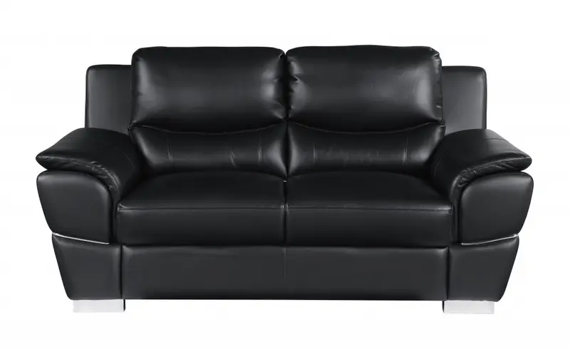 37" Chic Black Leather Loveseat By Homeroots