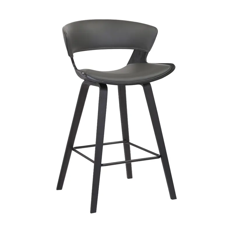 37" Gray And Black Iron Low back Counter Height Bar Chair With Footrest By Homeroots