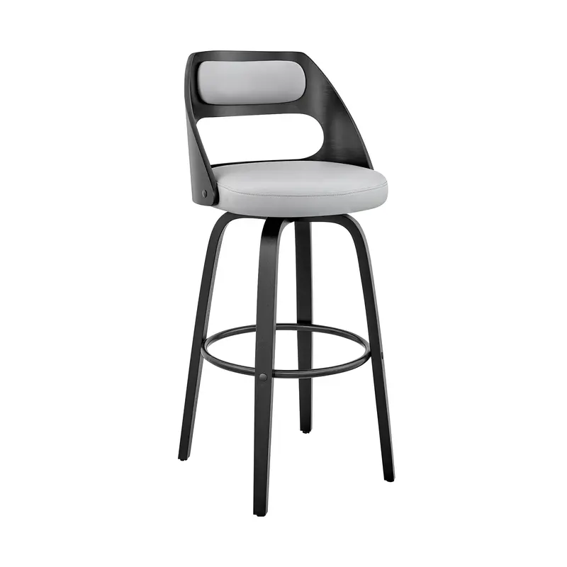 37" Gray Faux Leather And Iron Swivel Counter Height Bar Chair By Homeroots