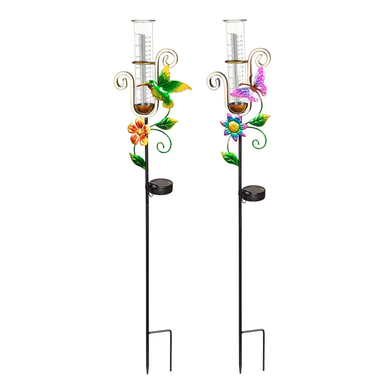 37"H Solar Neon Color Lights Rain Gauge Garden Stake, 2 Asst,2sp7257