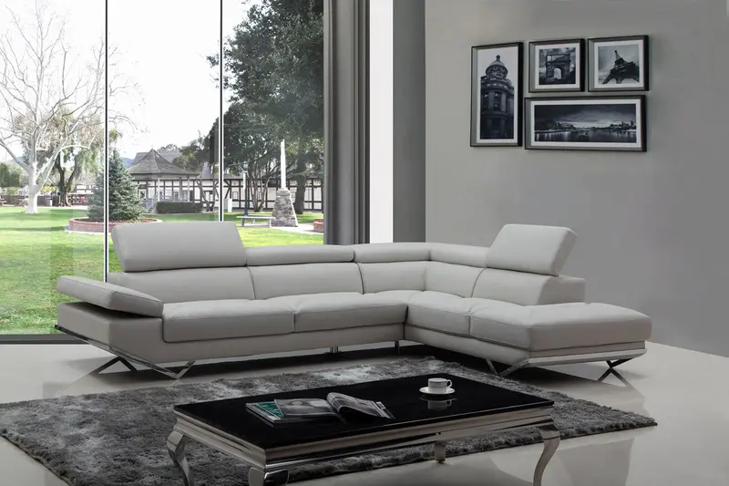 37' Light Grey Eco Leather Foam Wood and Metal Sectional Sofa By Homeroots