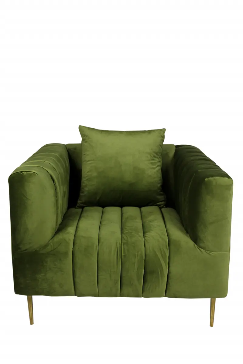 37" Olive Velvet And Gold Solid Color Lounge Chair By Homeroots