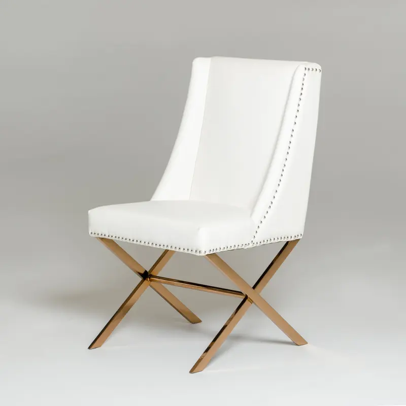 37' White Leatherette And Rosegold Steel Dining Chair By Homeroots