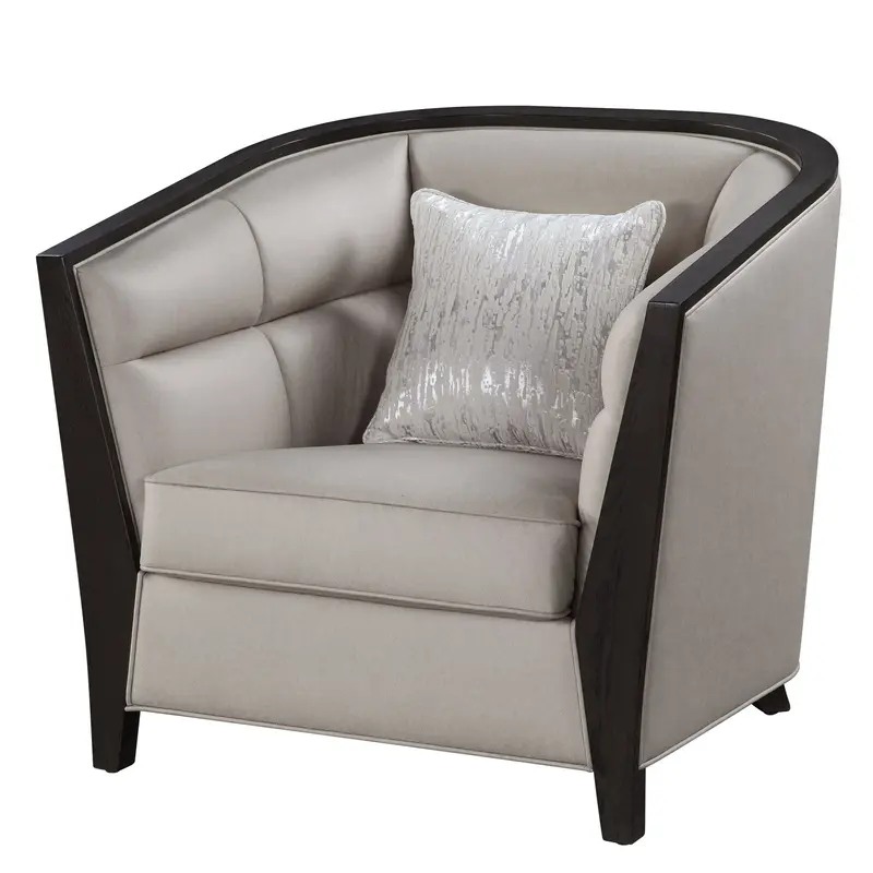 38" Beige Fabric And Black Barrel Chair By Homeroots