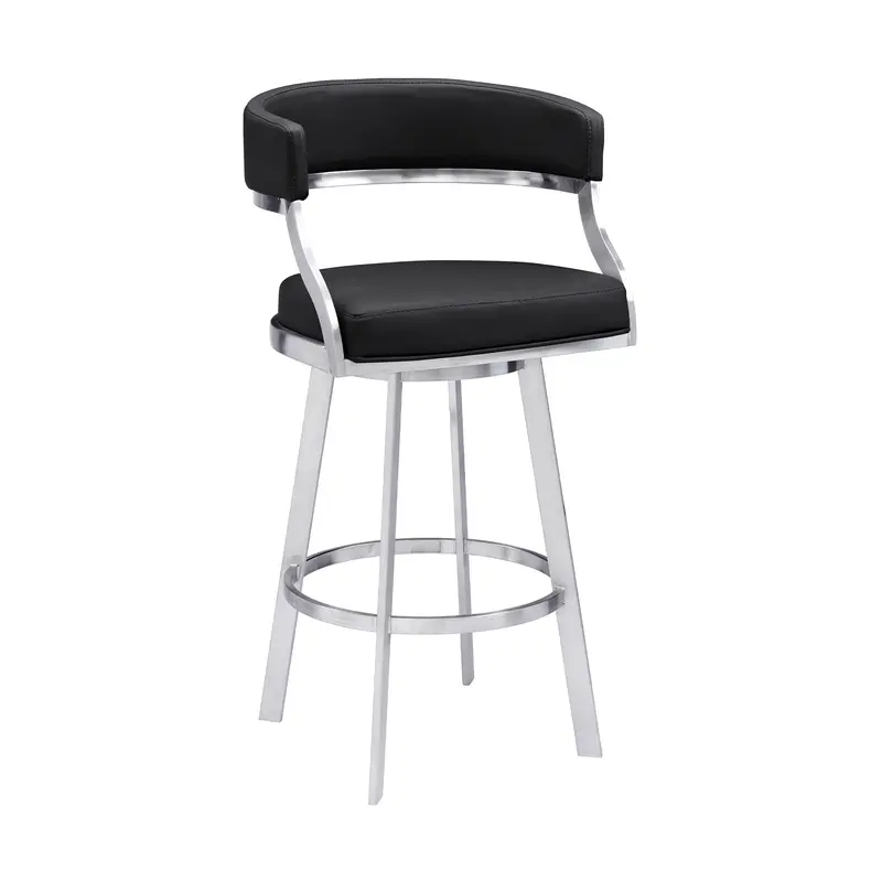 38" Black Faux Leather And Iron Swivel Counter Height Bar Chair By Homeroots