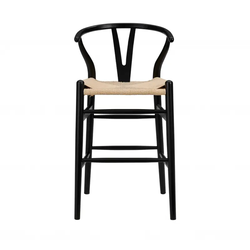 38" Black Solid Wood Counter Stool with Natural Seat By Homeroots