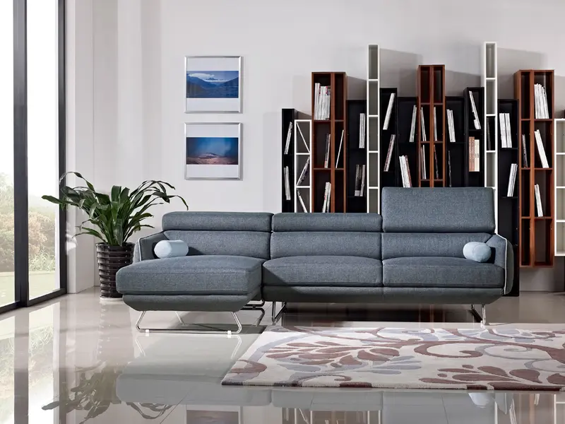 38' Blue Fabric Foam Wood and Steel Sectional Sofa By Homeroots