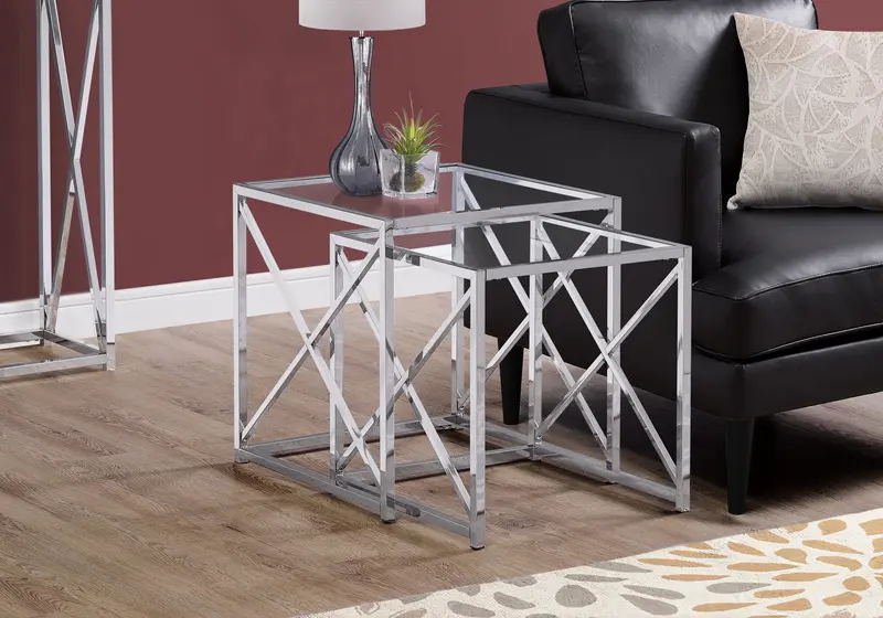 38" Chrome Metal and Tempered Glass Two Pieces Nesting Table Set By Homeroots