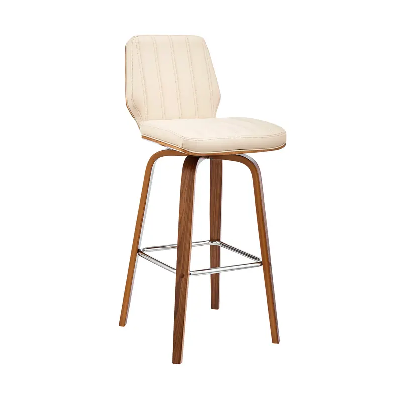 38" Cream Faux Leather Wood Swivel Bar Height Chair By Homeroots